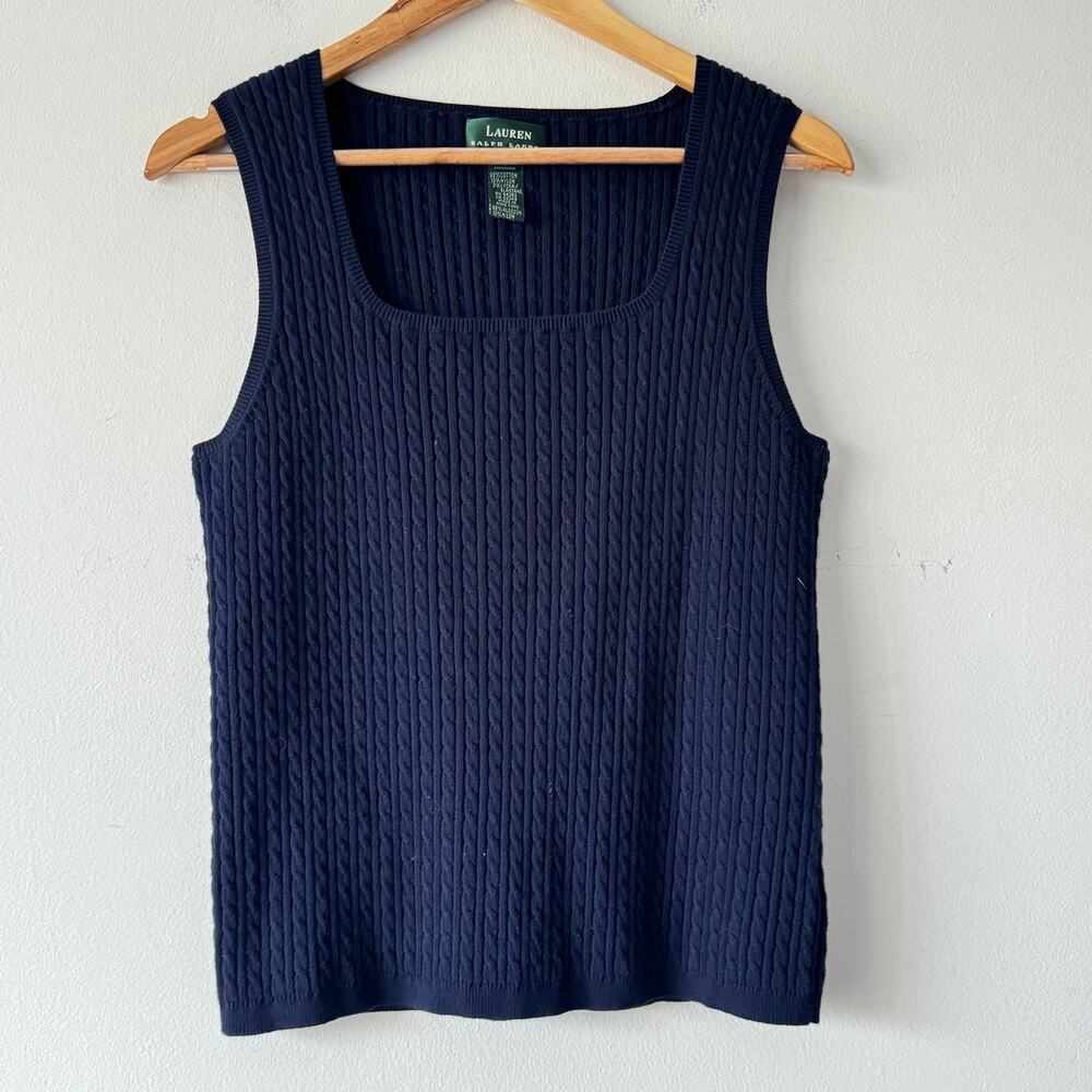 Lauren Ralph Lauren Navy Cable-Knit Sleeveless Sweater Tank